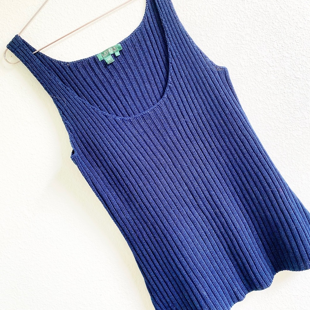 RALPH LAUREN cotton navy ribbed knit tank top XL classic sleeveless shirt